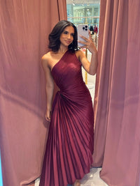 Gabriela Pleated Midi Wine