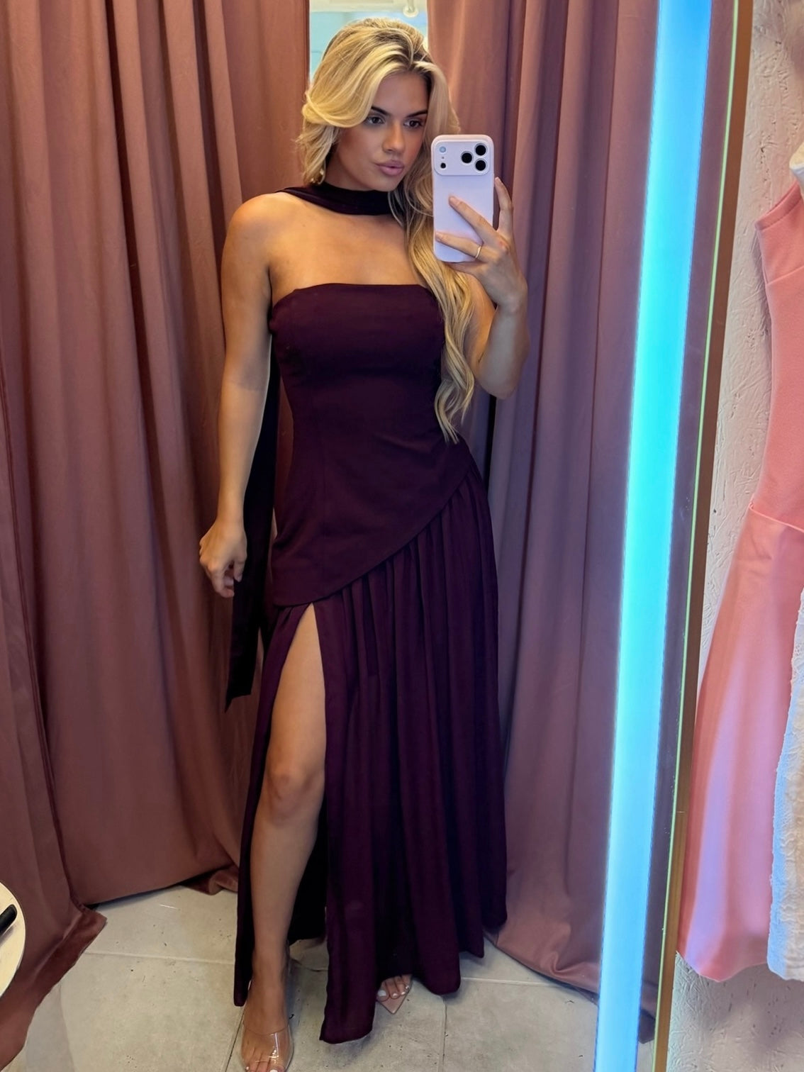 Clara Pleated Gown Wine