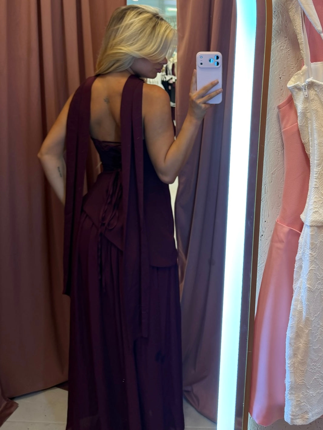 Clara Pleated Gown Wine