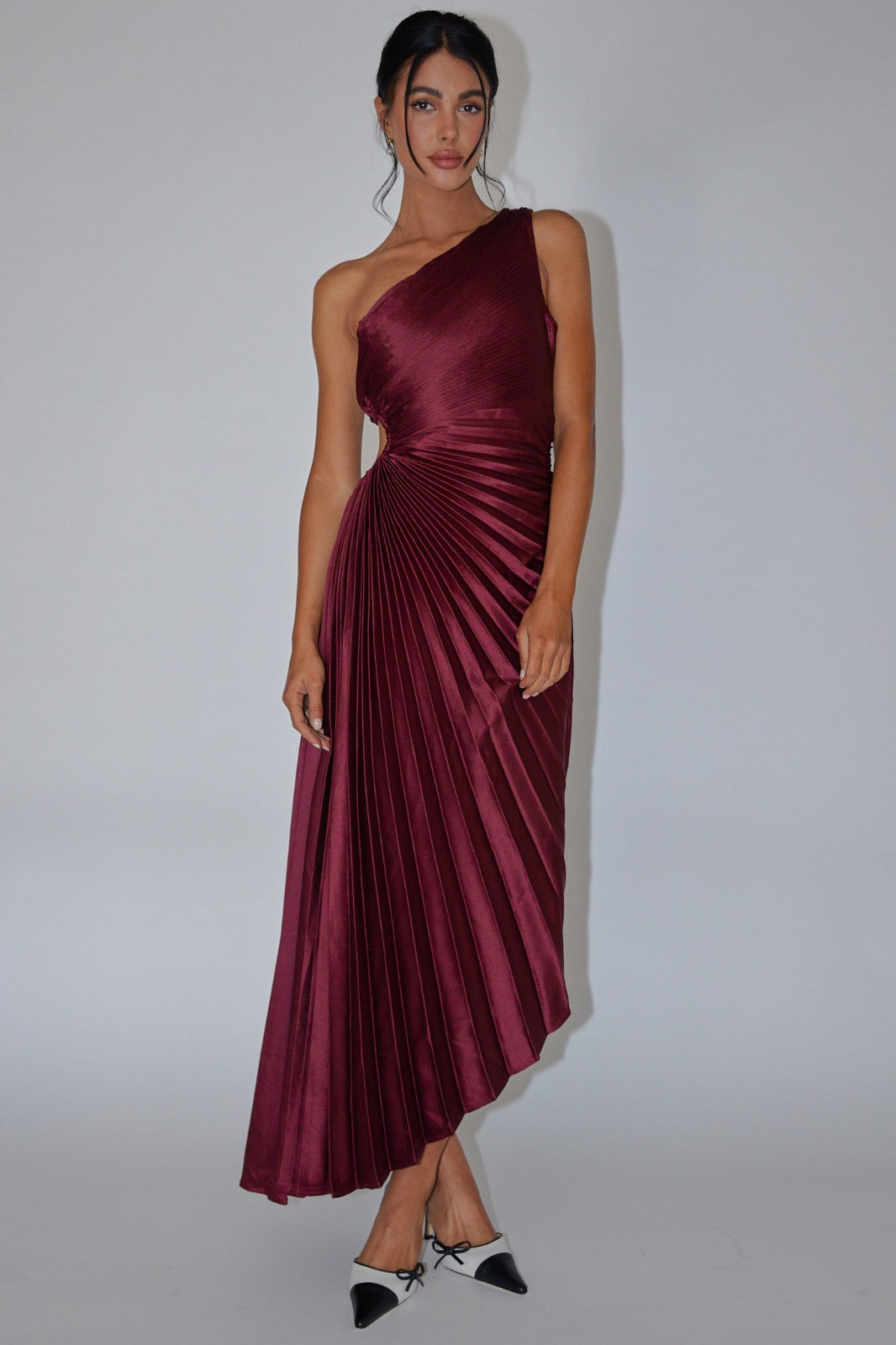 Gabriela Pleated Midi Wine