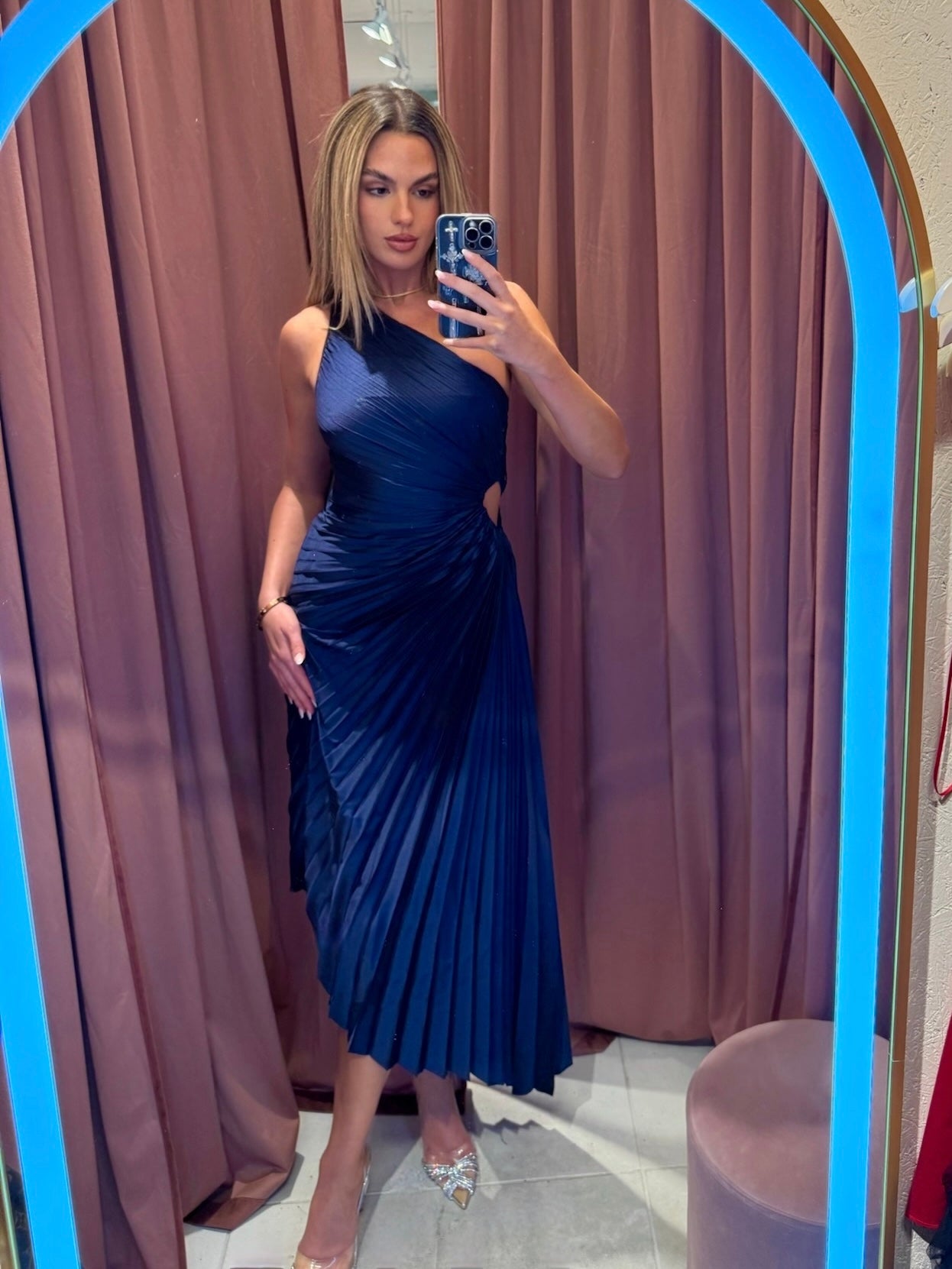 Gabriella Pleated Midi Navy