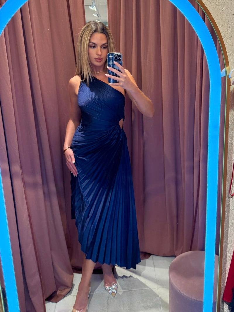 Gabriella Pleated Midi Navy