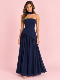 Clara Pleated Gown Navy