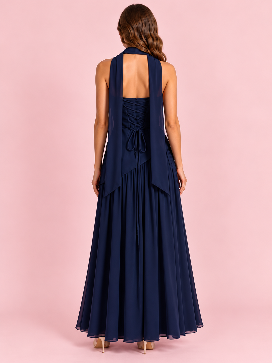 Clara Pleated Gown Navy