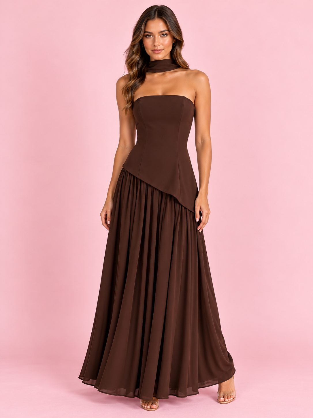 Clara Pleated Gown Brown